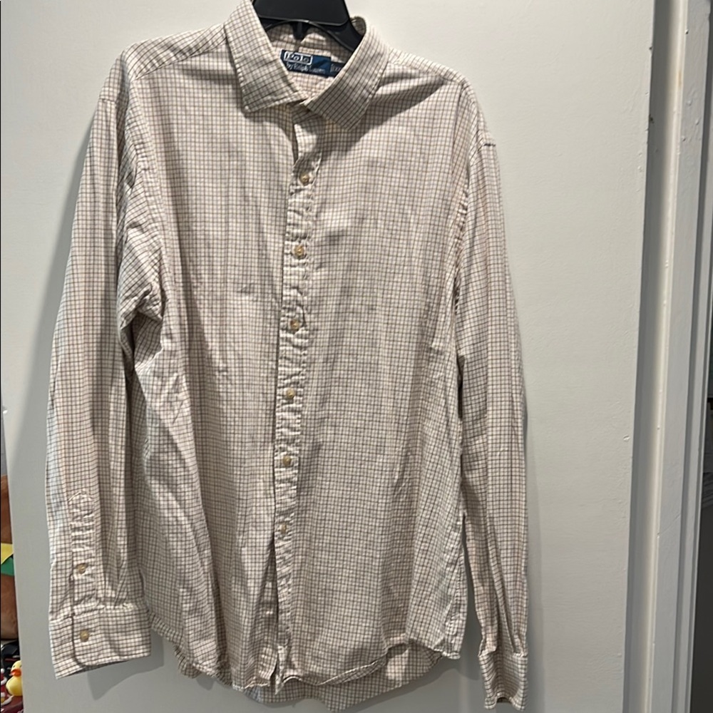 Polo Cream Casual Button Down Shirt Textured Cotton Blend
